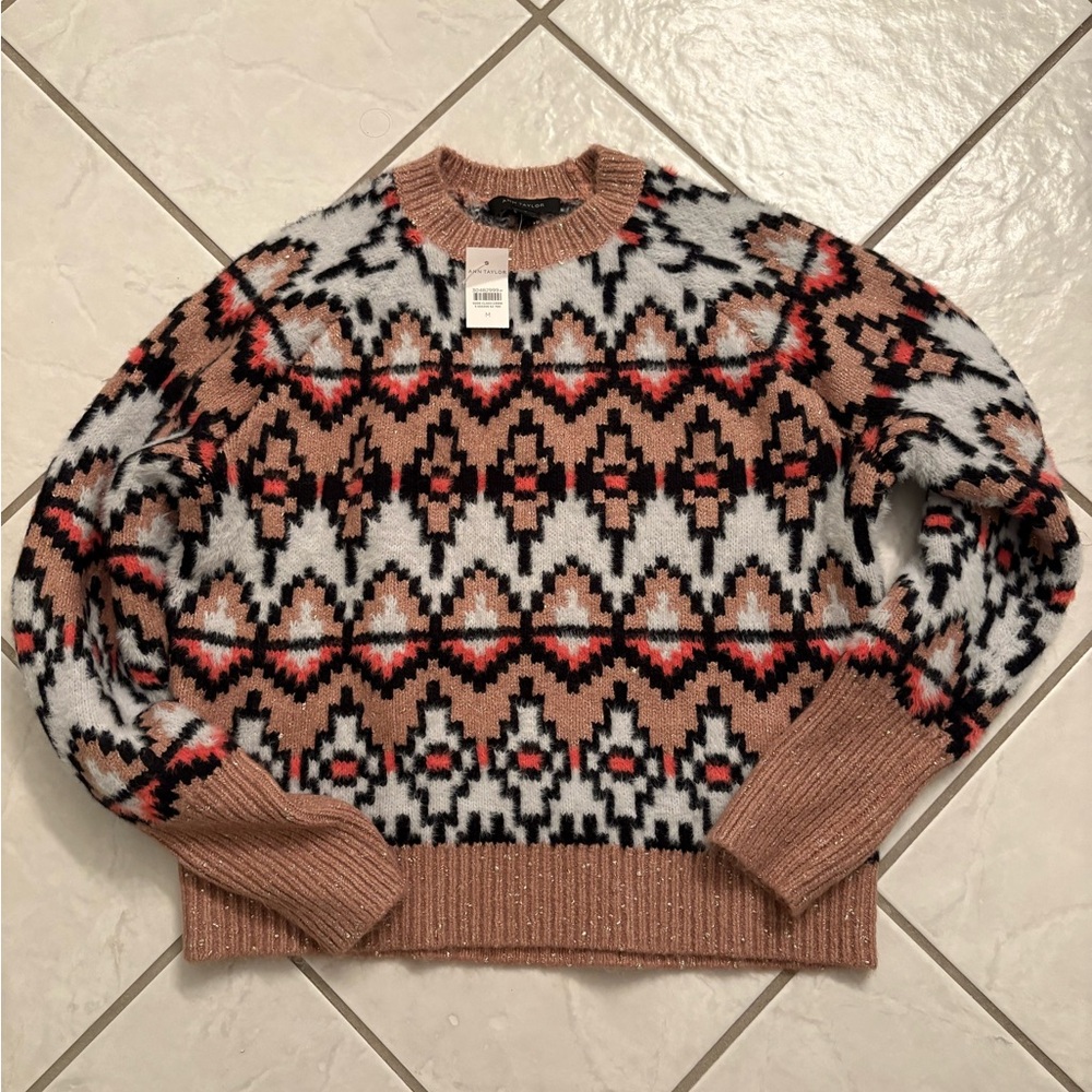 Ann Taylor Multicolor Patterned Crewneck Sweater
